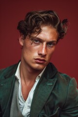 Stylish Man in Green Jacket Posing for a Picture. Generative AI