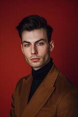 Obraz premium Stylish Man in Brown Suit Posing for a Picture. Generative AI