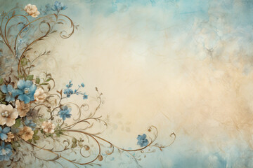 Fototapeta na wymiar Delicate beige background with springflowers, watercolor. Forget me not