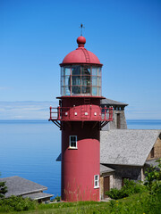 Gaspe Peninsula's Point La Renommee Lighthouse on the mountainside overlooking the Gufl of St. Lawrence was North America's first Marconi wireless Maritime radio station