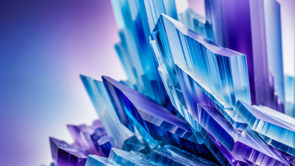 Vibrant blue and purple semi translucent fluorite like crystal point formation, sharp faceted edges, shallow depth of field macro closeup.