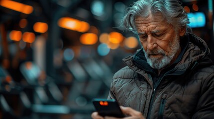 Older Man Checking Cell Phone. Generative AI