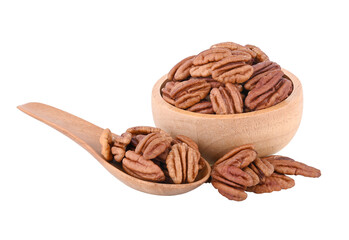 Pecan in spoon and bowl on transparent png