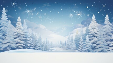 Fototapeta premium View of hills with pine trees covered in thick snow in winter. Landscape background wallpaper.