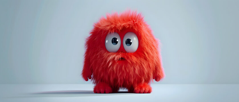 Cute Red Furry Monster 3D Cartoon Character