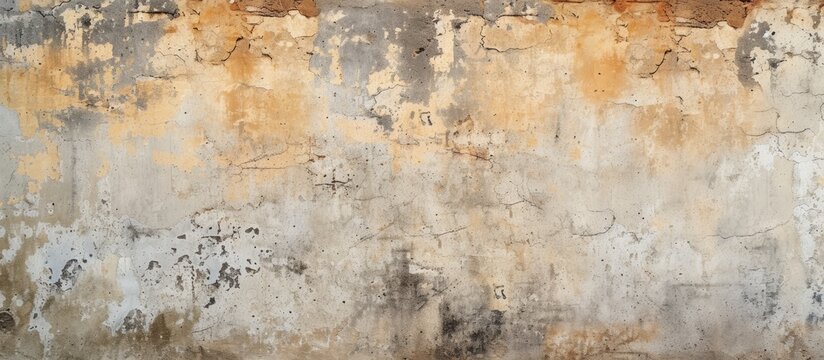 A detailed view of a weathered brown Wall with peeling paint that resembles a natural landscape painting, showcasing the interplay of colors and textures