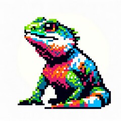 Fototapeta premium Pixel art of a lizard with a white background, in the style of early 90s video game console, cute 8 bit animal illustration