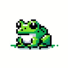 Obraz premium Pixel art of a tree frog with a white background, in the style of early 90s video game console, cute 8 bit animal illustration