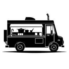 Food Truck Background Black and White SVG Vector File for Laser Cutting Generative Ai