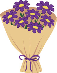 Vector bouquet of daisies in paper packaging in flat style. Illustration in flat style.