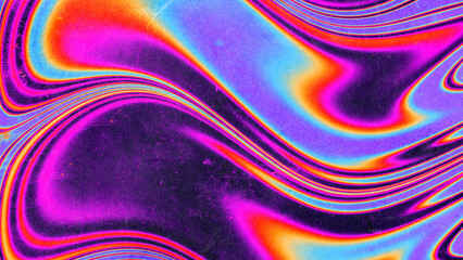 Psychedelic multicolored abstract swirl background with retro distressed grunge texture
