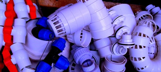 Stack of pvc pipes for plumbing work 