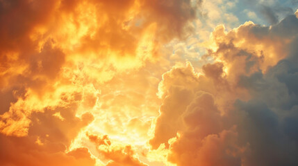 Blazing clouds backlit by the sun creating a vibrant and dynamic scene in the sky.