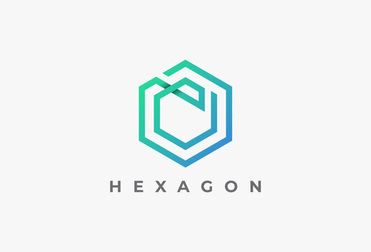 Abstract Outline Hexagon Vector Logotype Design. Minimal Connection Logo Concept. Usable for Business Branding Identity related with Technology, Integration, teamwork, community, unity, interaction,