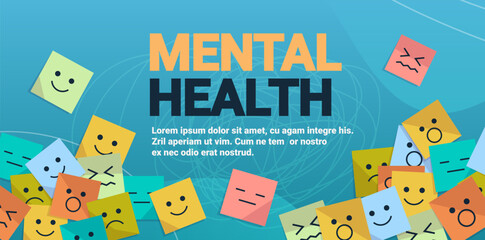 stickers with different emotions mental health awareness month banner copy space horizontal