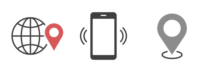 アイコン セット マップピン 地球 スマートフォン 白 背景 © Naoki Kim