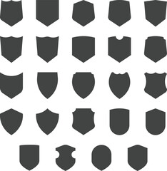 A set of 24 shield icons, pointed shield logos, rounded shield, tall and short shields. - obrazy, fototapety, plakaty