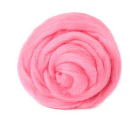 One pink felting wool isolated on white
