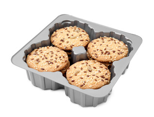 Cereal crackers with flax, sunflower and sesame seeds isolated on white