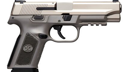 Sleek and Detailed FN FNX 9mm Pistol Displayed Against Neutral Background - High-Definition Stock Image