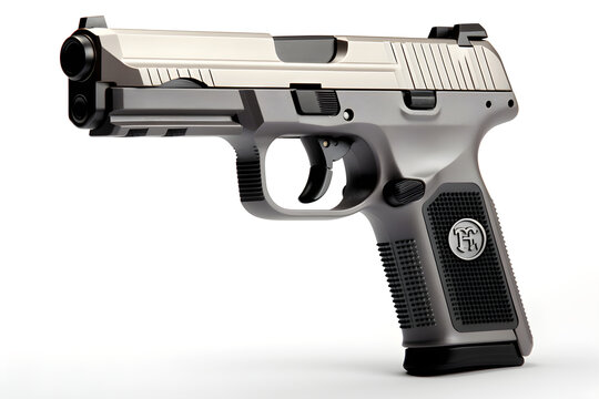Sleek and Detailed FN FNX 9mm Pistol Displayed Against Neutral Background - High-Definition Stock Image