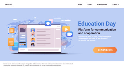Naklejka premium mix race students group discussing during online video call on laptop screen virtual conference education day live webinar e-learning concept