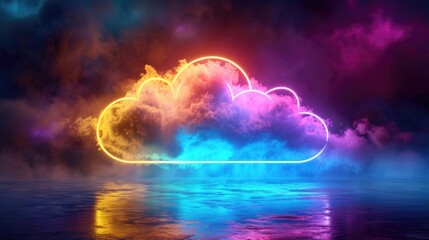 Abstract 3d cloud illuminated with neon light. Glowing fantasy three-dimensional cute smoke background.