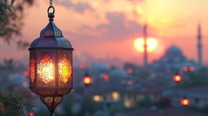 Islamic Lantern & Mosque Eid Background

