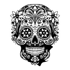 Skull Mandala Pattern Flower Background Black and White SVG Vector File for Laser Cutting Generative Ai