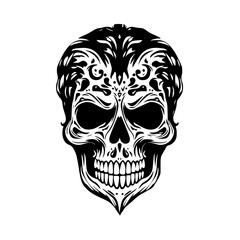 Skull Mandala Pattern Flower Background Black and White SVG Vector File for Laser Cutting Generative Ai