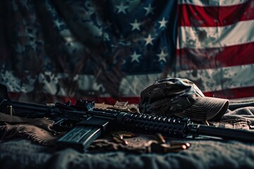 Fototapeta na wymiar Weapon and American flag background