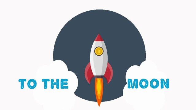 vector of bitcoin to the moon animation 