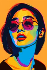Painting of a Woman Wearing Sunglasses. Generative AI