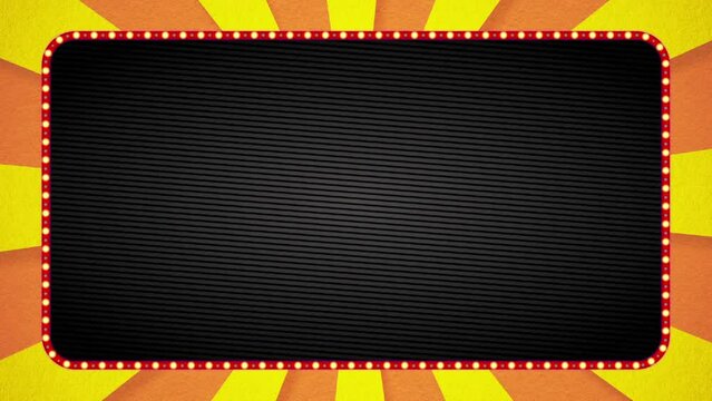 オレンジ・黄色の放射線の背景アニメーション・赤の電飾枠・黒ベース・テキストスペース有り