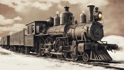 Fototapeta na wymiar old locomotive in the countryside image old western train 
