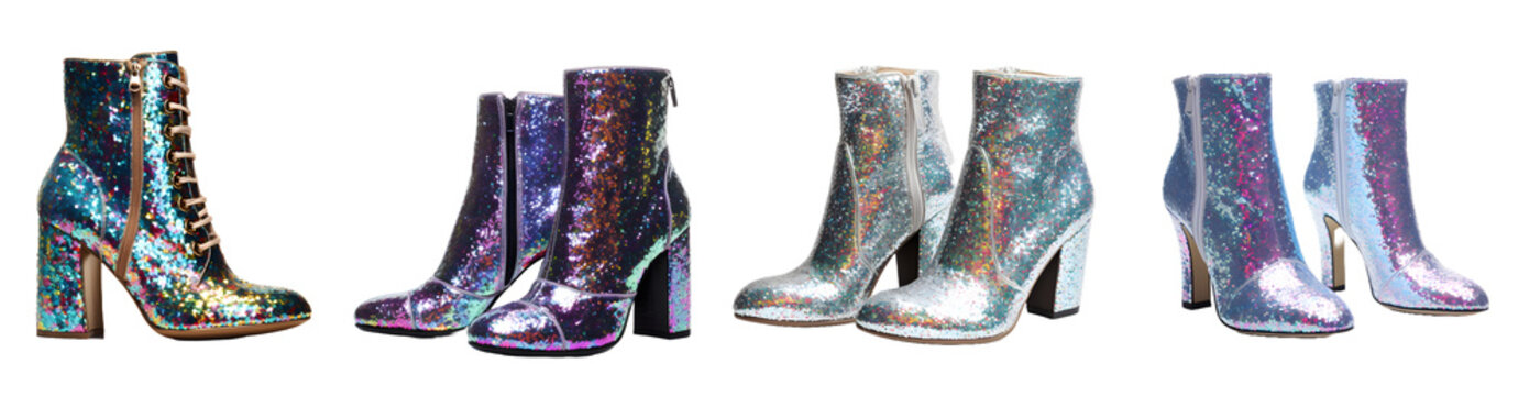 glitter ankle boots isolated on a transparent PNG background, white background , Generative Ai