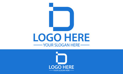 Blue Color Simple Initial Letter I D Square Logo Design