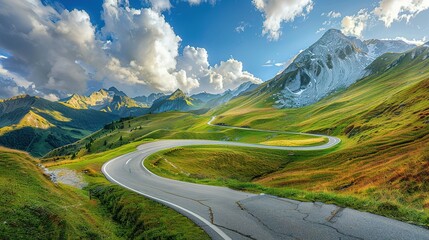 Panoramic Image of Grossglockner Alpine Road. Curvy Winding Road in Alps