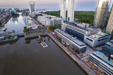 Fototapeta premium Beautiful aerial footage of Plaza de Mayo, the Casa Rosada Presidents house, The Kirchner Cultural Centre, in Puerto Madero. Buenos Aires, Argentina.