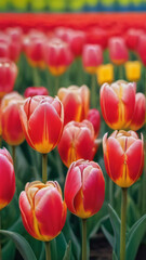 Photo Of Spring Summer Tulips Flower Background Banner Panorama Abstract Oil Acrylic Painting Of Colorful Tulip Field On Canvas.