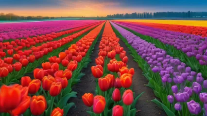 Gardinen Photo Of Vibrant Tulip Field In Spring, Rows Of Colorful Flowers, Natural Beauty. © Pixel Matrix