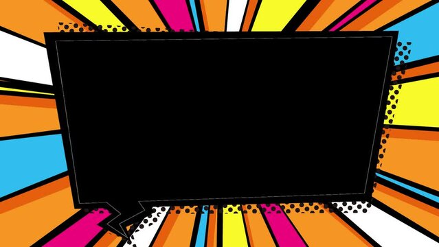 【ループOK】アメコミポップな四角い吹き出しとカラフルな放射状の画面枠・吹き出し内透過・オレンジ