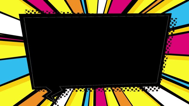【ループOK】アメコミポップな四角い吹き出しとカラフルな放射状の画面枠・吹き出し内透過・黄色