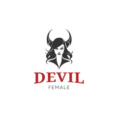 Demon woman logo of sexy devil isolated on white background.