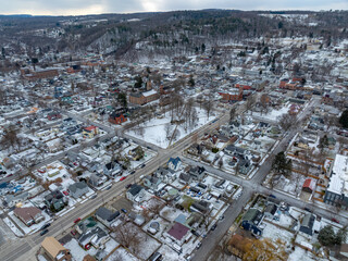 Winter afternoon aerial images of Watkins Glen, NY, south end of Seneca Lake.