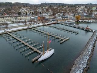 Winter afternoon aerial images of Watkins Glen, NY, south end of Seneca Lake.