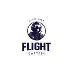 Illustration of pilot helmet,flight captain logo,Flight academy vector round emblem