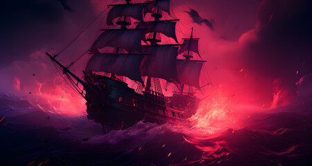 a ship that is in the middle of a fire