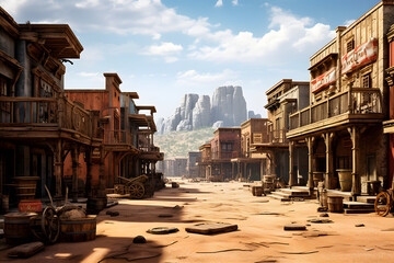 Western Town, wild west town, town in the south, desert Town, wild west country - obrazy, fototapety, plakaty