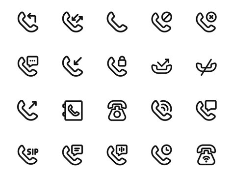 Phone icons. Set of phone icons. Phone icons pack. Simple line style phone icons. Isolated on white background.